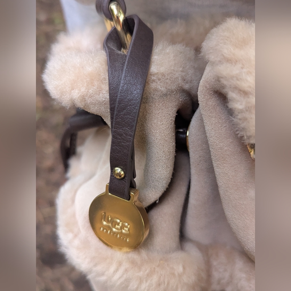 Ugg Quinn Tan Suede Sherpa Bucket Bag Purse - Picture 16 of 16